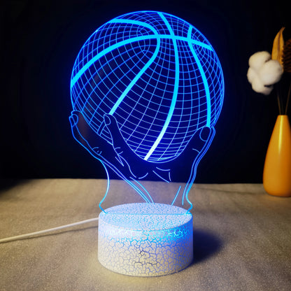 Handheld Basketball 3D LED Acrylic Night Light – Creative Gift, 7-Color Visual Crackle Effect, Desktop Decorative Lamp