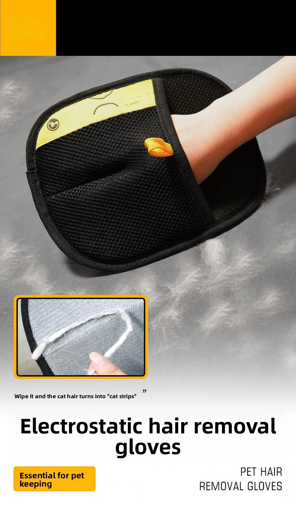 Pet Hair Removal Kit: Sticky Roller, Static Brush & Grooming Gloves - For Cat and Dog Fur on Furniture, Car, and Clothing