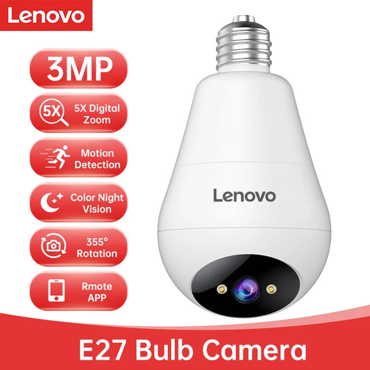Lenovo 3MP E27 bombilla IP WiFi cámara de videovigilancia interior Color noche AI seguimiento hogar inteligente Monitor de bebé cámara CCTV