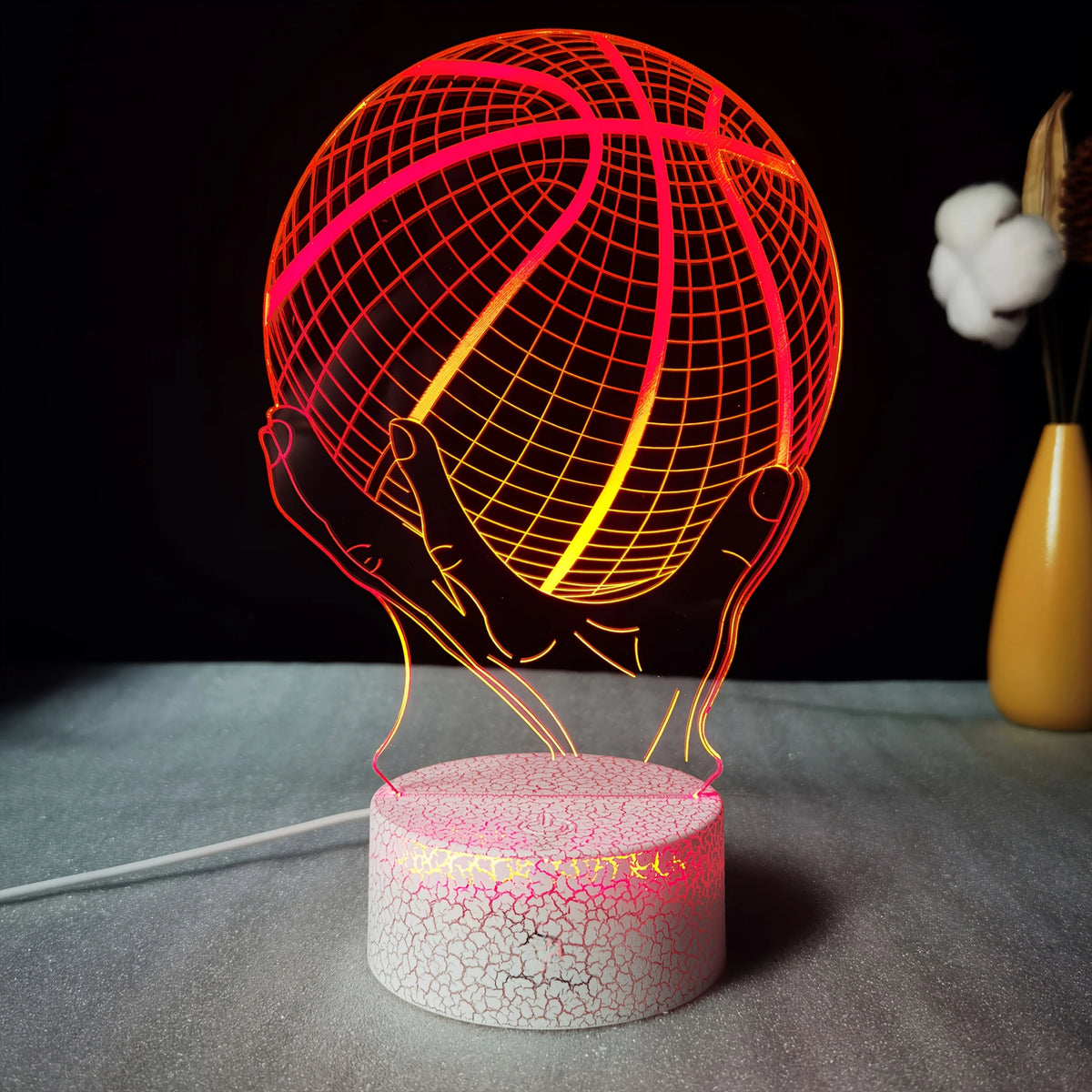 Handheld Basketball 3D LED Acrylic Night Light – Creative Gift, 7-Color Visual Crackle Effect, Desktop Decorative Lamp