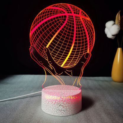 Handheld Basketball 3D LED Acrylic Night Light – Creative Gift, 7-Color Visual Crackle Effect, Desktop Decorative Lamp