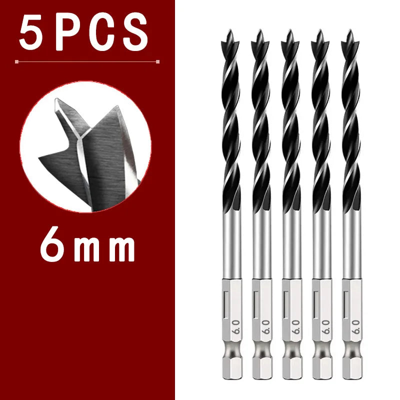3/5/7PCS 3/4/5/6/7/8/10mm 1/4 Hexagonal Handle Three Pointed Woodworking Drill Bit Set Woodworking Hole Reaming Power Tool