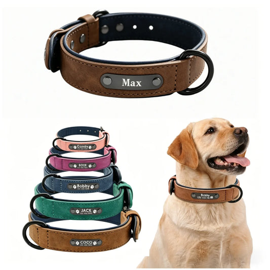 Personalized Name ID Tags Dog Collars Custom Text Name PU Leather Dog Collar For Small Medium Large Dogs Pitbull Bulldog Beagle