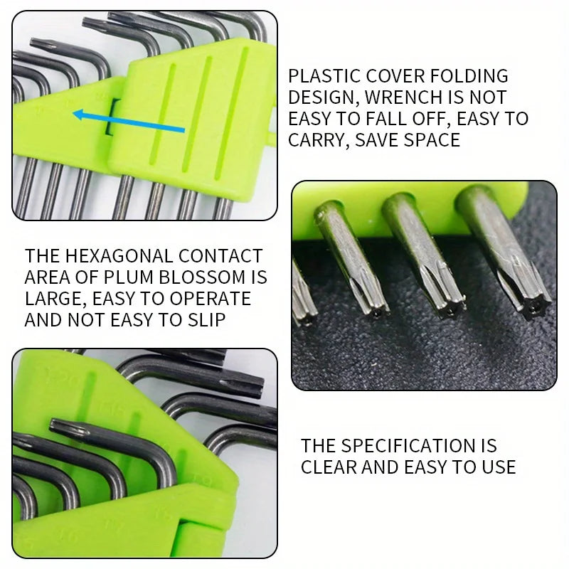1 Set  8 in 1 Hexagon Screwdriver Wrench Bit Set T5-T20 CR-V Star Key Wrench Torx Screwdriver Kit with Holder