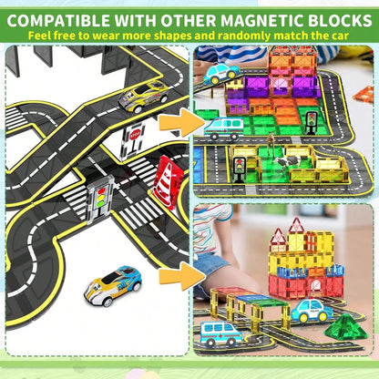 Bloques de Construcción Magnéticos, Juguete de Mosaicos Magnéticos, Mosaicos de Construcción de Pistas de Tráfico Urbano, Regalo de Cumpleaños para Niños, Colores Aleatorios