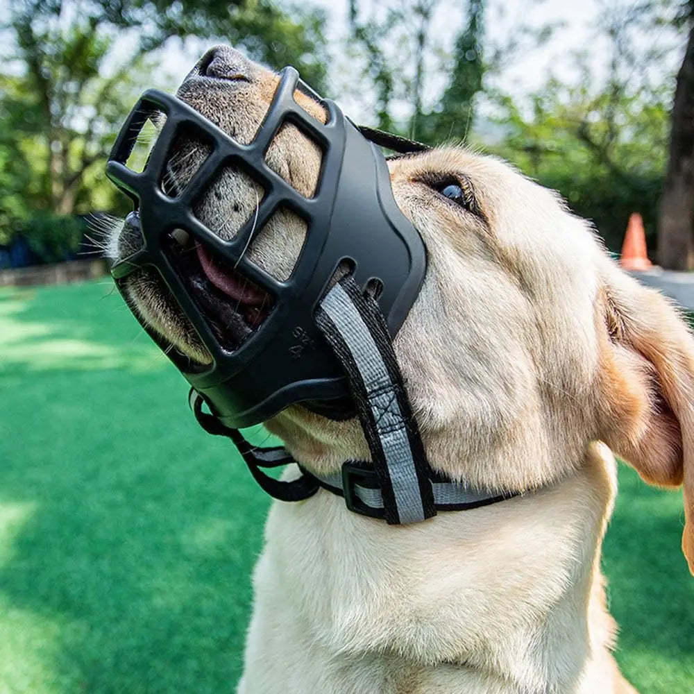 Adjustable Anti-Bite Dog Muzzle with Reflective Strip, Breathable Plastic, Allows Drinking Water