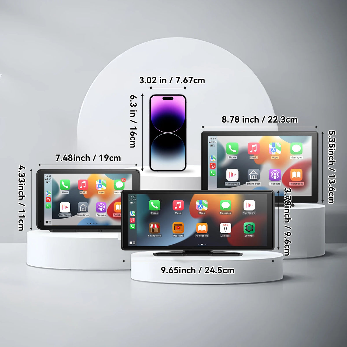 Universal Portable CarPlay Car Screen, Car Radio Multimedia WiFi Video Player, Wireless CarPlay Display for Apple or Android