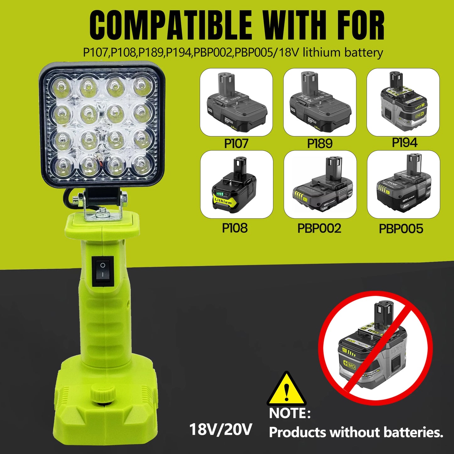 Piezas de herramientas eléctricas para Makita, DeWalt, Bosch, Milwaukee, Ryobi, linterna con batería de litio, luz de trabajo, lámpara de Camping