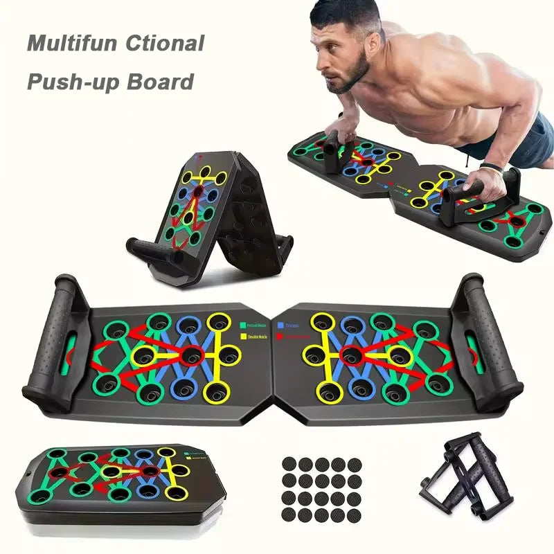 Dispositivo de entrenamiento físico y muscular con tabla de flexiones multifuncional portátil, set de entrenamiento en casa, barra de flexiones plegable con resistencia