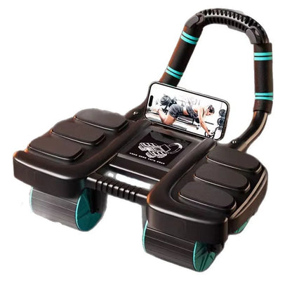Esta máquina de ejercicios abdominales de 4 ruedas cuenta con rebote automático, rodillos abdominales antideslizantes, soporte para teléfono, apoyo para los codos y rodilleras. Ideal para entrenamientos de core en casa.