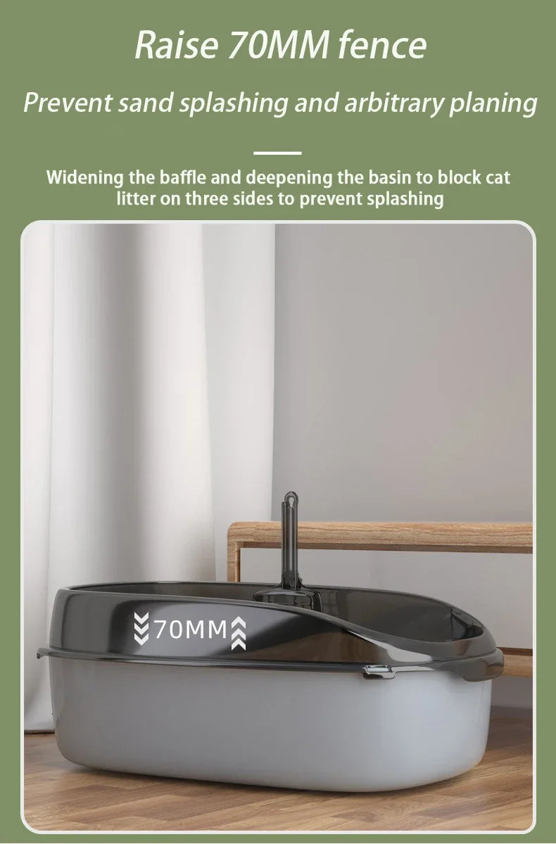 Semi-Enclosed Cat Litter Box Splashproof Kitten Toilet Tray Pet Cleaning Basin with High Sides for Indoor Use