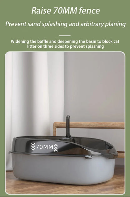 Semi-Enclosed Cat Litter Box Splashproof Kitten Toilet Tray Pet Cleaning Basin with High Sides for Indoor Use