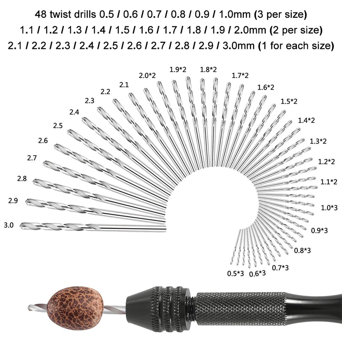 Mini Hand Drill Twist Drill Bits Set With Alloy Steel Twist Drills Rotary Tools For Craft Carving DIY Woodworking Plastic Jewelr