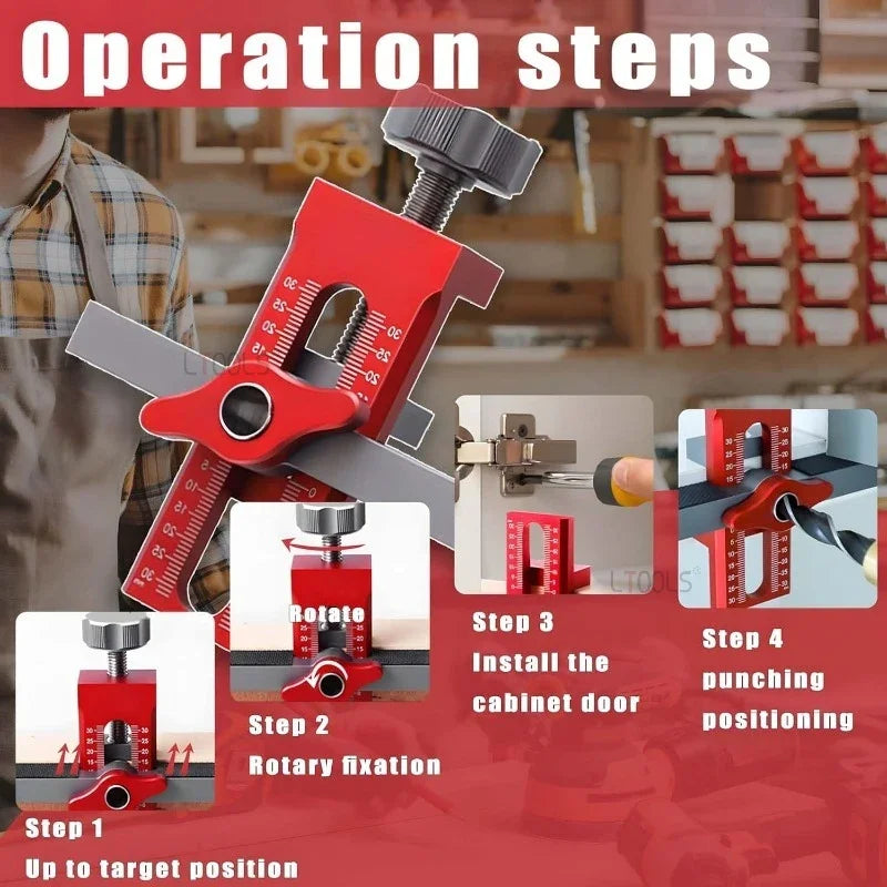 2 in 1 Cabinet Door Installation Positioner, 6/8/10mm Rebounder Punching Mounting Jig for Wardrobe Cabinet Door Panel Installation