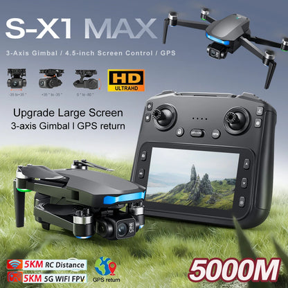 S-X1 MAX 4K Dron profesional con cámara HD cardán de 3 ejes GPS Dron sin escobillas 5G WIFI pantalla Control remoto RC Quadcopter Juguetes
