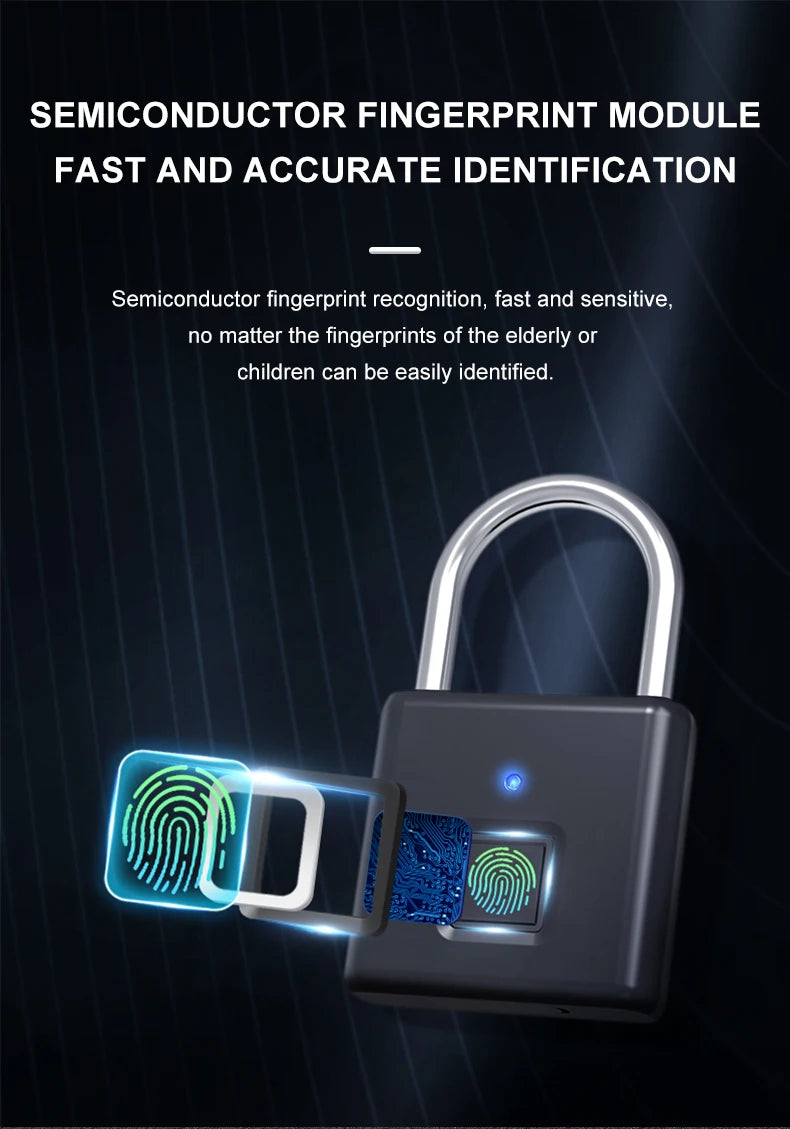 Smart Fingerprint Padlock 0.5s Unlock IP55 Waterproof Type-C Rechargeable for Luggage, Gym, Office, Zinc Alloy Anti-Theft Lock