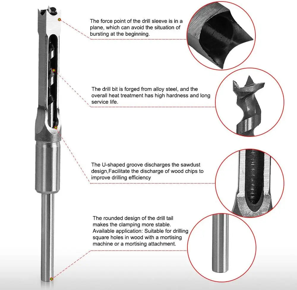HSS Square Hole Drill Set - Auger Mortising Chisel Bit, Woodworking Drilling Tool, For DIY Furniture 1pc