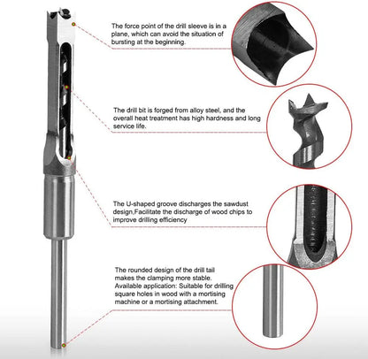 HSS Square Hole Drill Set - Auger Mortising Chisel Bit, Woodworking Drilling Tool, For DIY Furniture 1pc