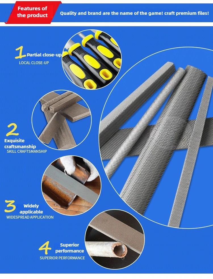 Juego de limas de ajuste de acero de alto carbono para trabajos pesados - Limas de dientes gruesos con mango ergonómico, herramientas para artesanía en metal y bricolaje pesado