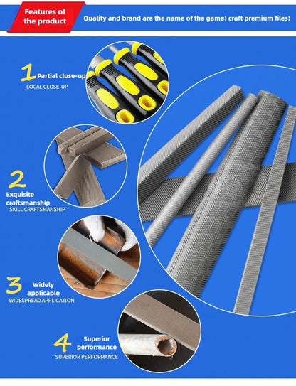 Juego de limas de ajuste de acero de alto carbono para trabajos pesados - Limas de dientes gruesos con mango ergonómico, herramientas para artesanía en metal y bricolaje pesado
