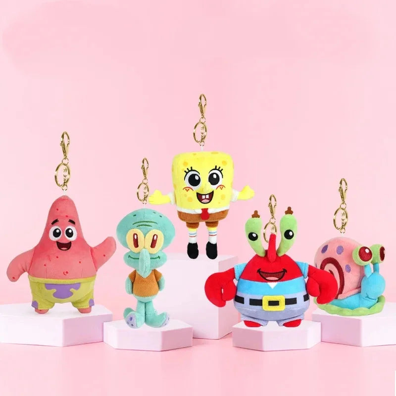 Llavero de Peluche de Bob Esponja y Patricio Estrella de Dibujos Animados Kawaii, Colgante Creativo para Mochila de Gary, Regalos de Squidward Tentacles y Amigos