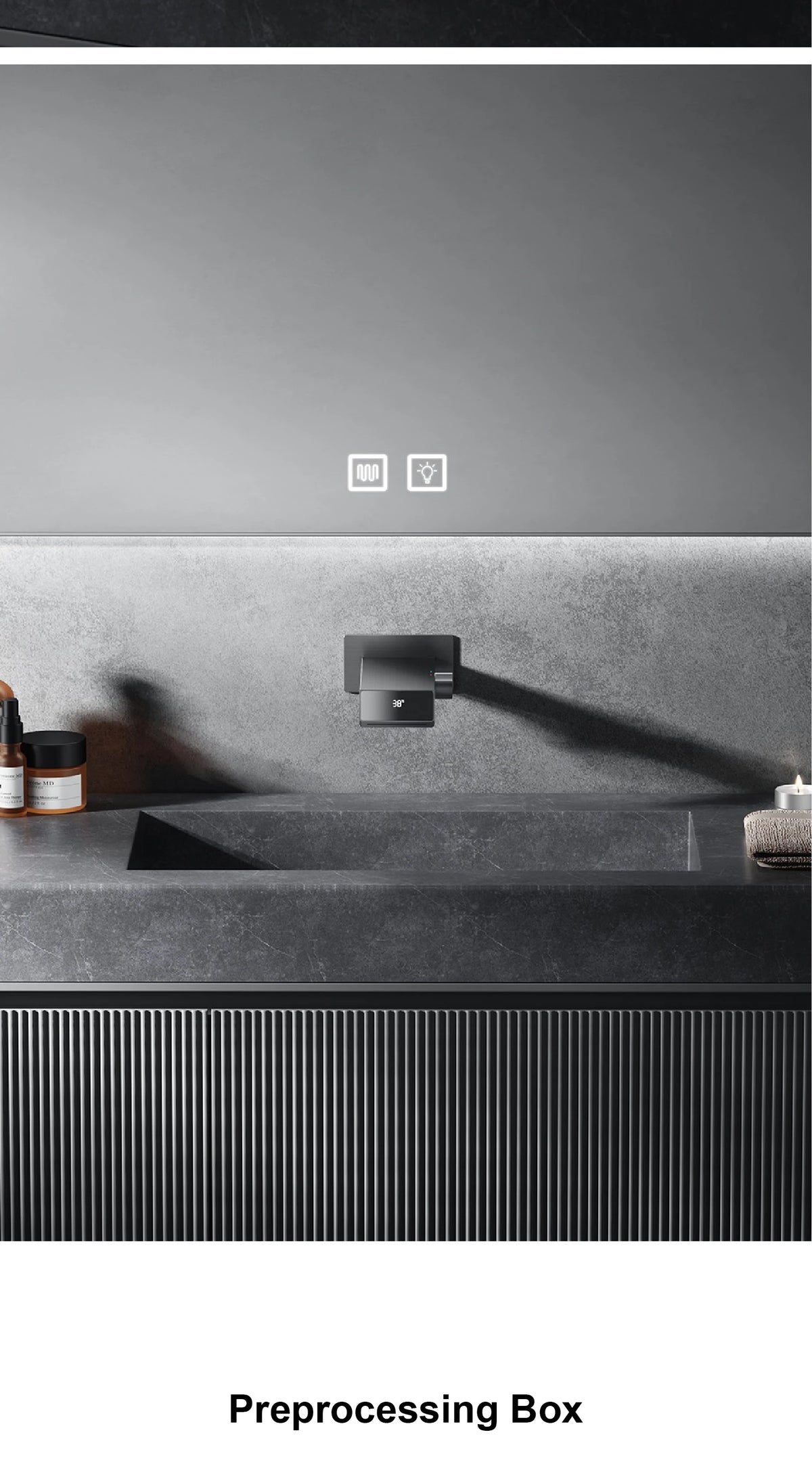 Luxury gun gray brass bathroom faucet LED digital display design, hot and cold water in wall type single handle basin faucet
