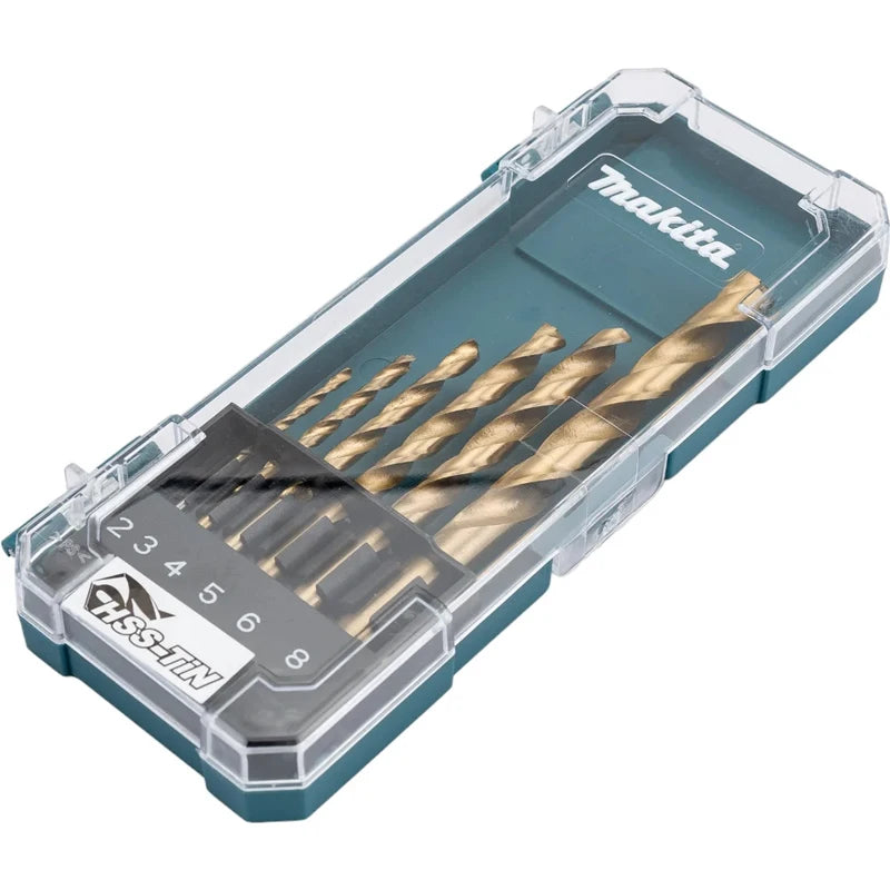 Juego de brocas metálicas Makita D-72833 HSS-Tin 2-8MM 6 piezas, accesorios multifuncionales para herramientas de perforación en espiral con vástago recto