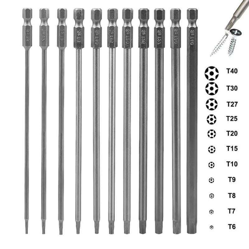8/11Pcs S2 Torx Screwdriver Bit Set With Bag 1/4'' Shank Hex Wind Drill Head 100mm 150mm Screw Wrench Magnetic Star Hand Tool