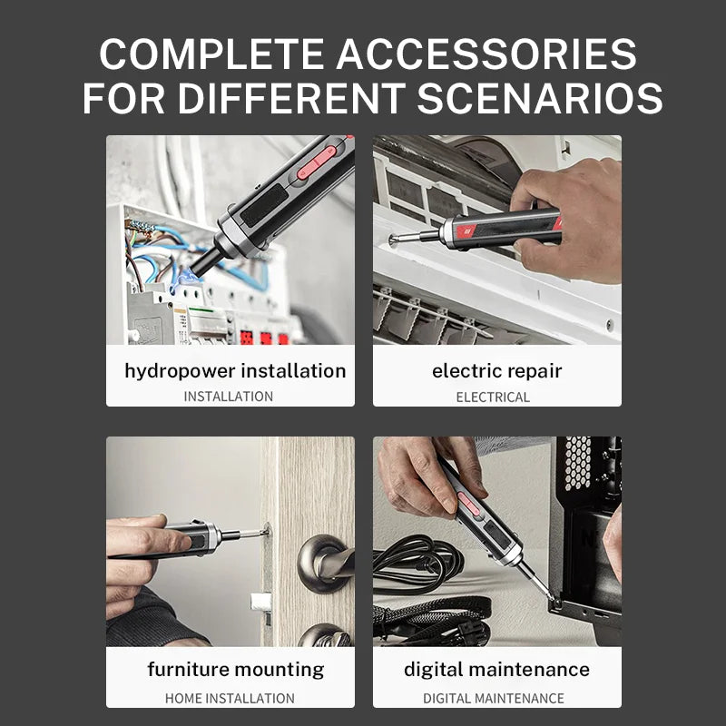 Cordless Electric Screwdriver, Rechargeable Power Screwdriver Set, Automatic Home Repair Tool Kit with USB Cable and LED Lights