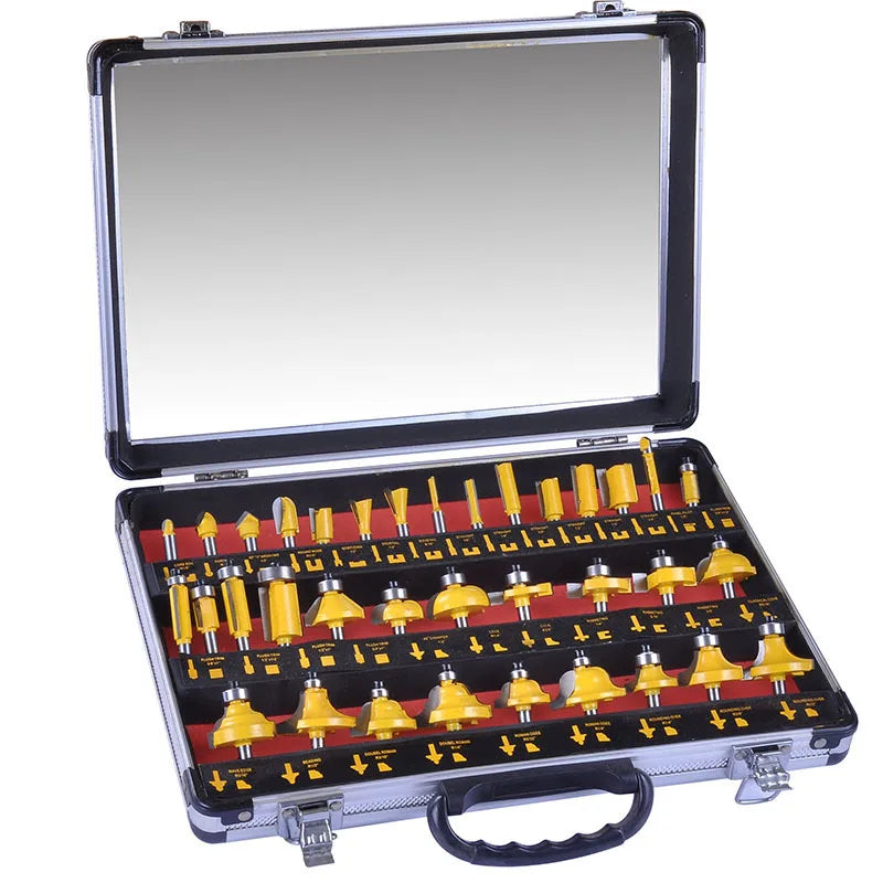 1/2 inch-1/4 inch-CNC solid carbide woodworking router bit, edge trimming machine wood milling cutter, 24-35-50 pcs wood tool set