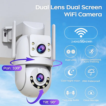 Jooan 4K 8MP HD Wifi cámara PTZ al aire libre 5G Wifi lente Dual cámaras IP de seguridad 5X Zoom AI seguimiento ONVIF cámara de vigilancia CCTV