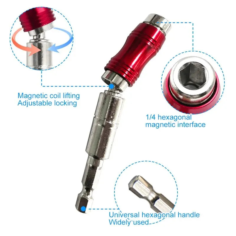 1 ud. Adaptador universal magnético de punta de taladro de tornillo con mango hexagonal curvo rojo para extensión direccional, accesorios para herramientas eléctricas