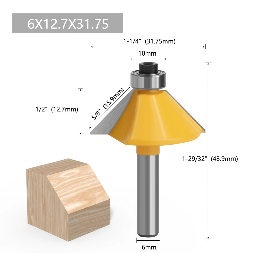 1pc 6mm Shank Router Bit Straight T Bit V Flush Trimming Cleaning Round Corner Cove Box Bits Milling Cutter For Wood MC06010