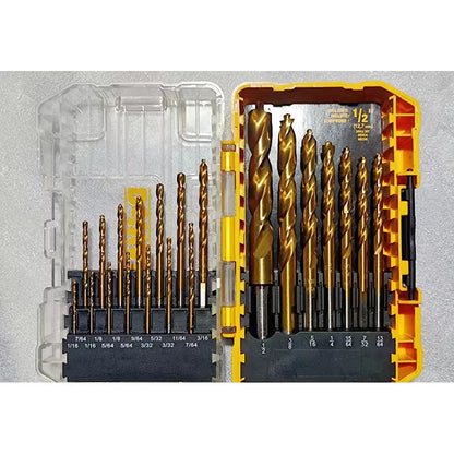 DEWALT Original DW1361 Titanium Twist Drill Bit Set Woodworking Metal HSS High Speed Steel Drill Bits 21-Pc. Tool Attachments