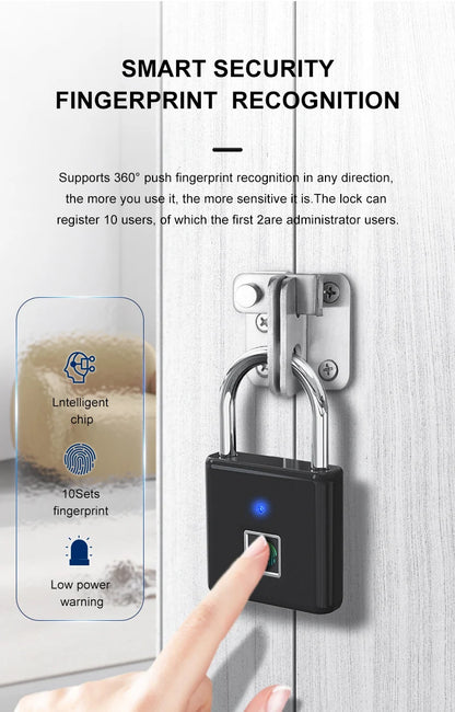 Smart Fingerprint Padlock 0.5s Unlock IP55 Waterproof Type-C Rechargeable for Luggage, Gym, Office, Zinc Alloy Anti-Theft Lock