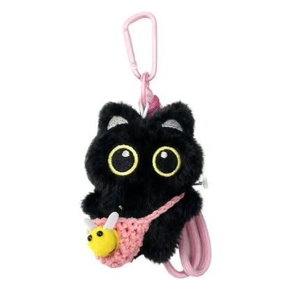 Lindo Llavero de Gato Negro de Peluche, Colgante de Dibujos Animados, Llavero Decorativo, Accesorio para Mochila, Regalo