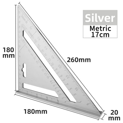 Triangle Ruler 7Inch Measurement Tool Aluminium Alloy Carpenter Set Square Angle Woodworking Tools Try Square Triangular Metric