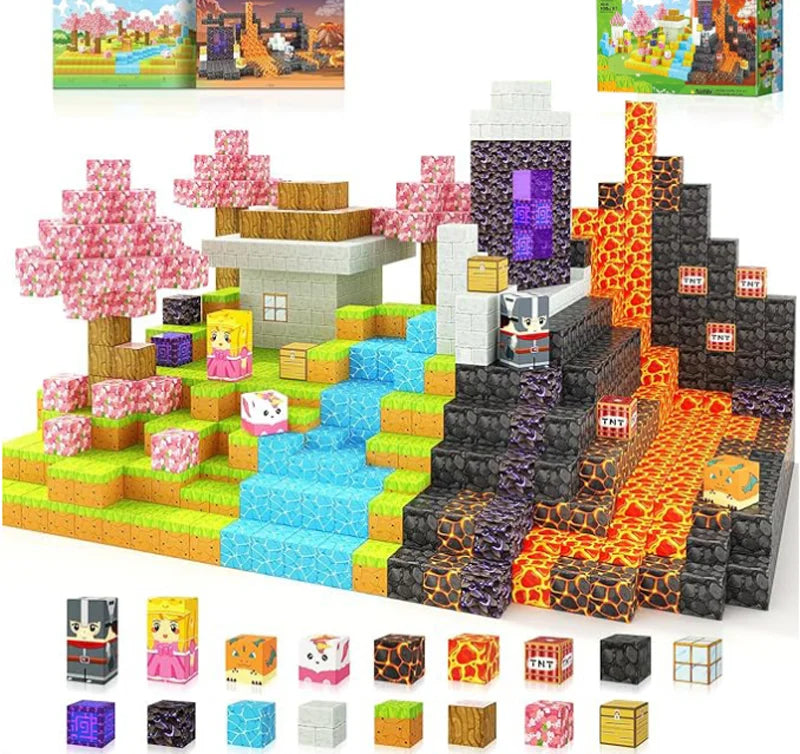 Juego de Bloques de Construcción Magnéticos Montessori STEM, Juguetes Educativos Sensoriales, Mundo de Mario, Niños y Niñas, Cubo Magnético DIY, Regalo
