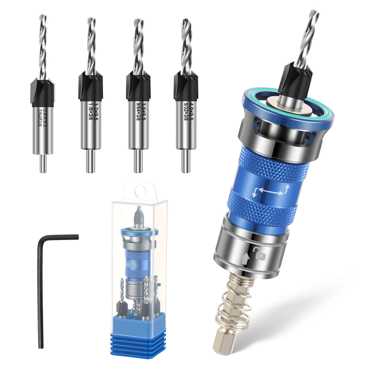 Woodworking Countersink Drill Bit Adjustable Depth Stop 4 Flute 1/4 Inch Hex Shank Pilot Hole Tool for Cabinet DIY Furniture
