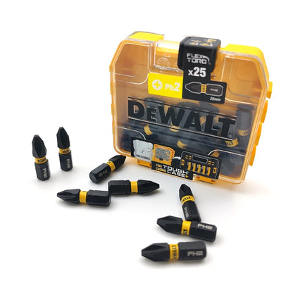 DEWALT DT70555T FLEXTORQ PH2 25mm Impact Screwdriver Bit Set, 25 Pieces, with Mini Storage Box, Fasteners, and Power Tool Accessories
