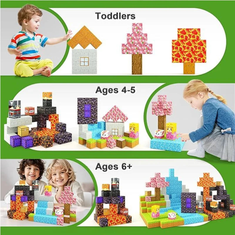 Juego de Bloques de Construcción Magnéticos Montessori STEM, Juguetes Educativos Sensoriales, Mundo de Mario, Niños y Niñas, Cubo Magnético DIY, Regalo