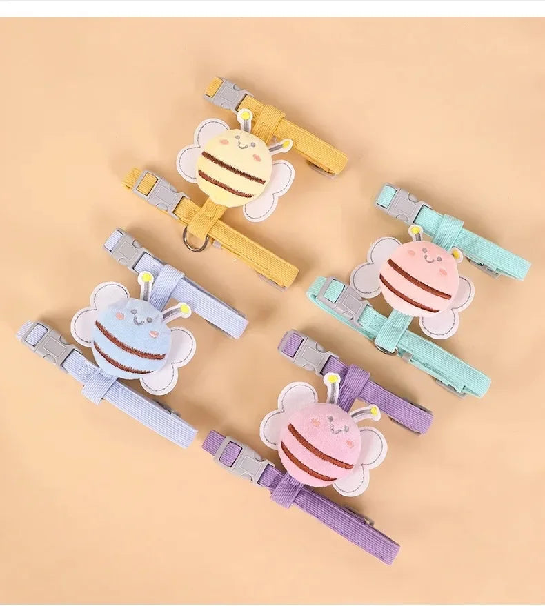 Cat Harness Leash Collar Set Adjustable Cartoon Bee Double Layer Dog Harness for Small Medium Pet Collar Leash Outdoor Walking