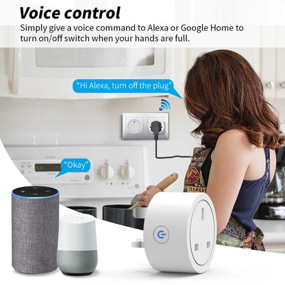 Enchufe inteligente WiFi con enchufe del Reino Unido, enchufe con control remoto inalámbrico, control por aplicación eWeLink, temporizador y cuenta regresiva, funciona con Alexa y Google Home.