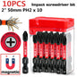 10/20 Piece S2 Steel PH2 Impact Screwdriver Bit Set, 50mm, Strong Magnetic, Anti-Twist, High Hardness, with Red Storage Box