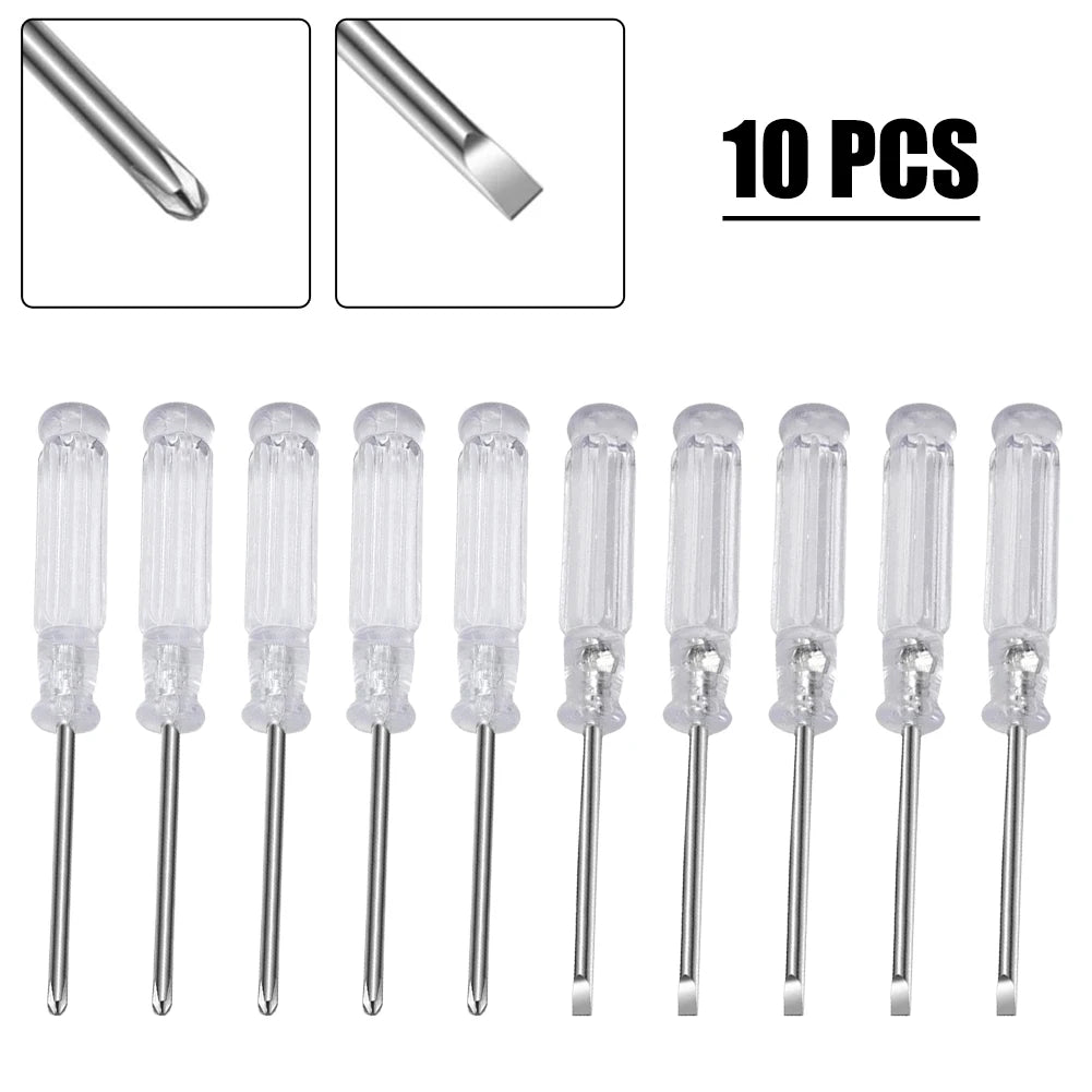 10pc 3.74in Small Screwdriver Set 3mm Tip Slotted and Phillips Screwdrivers Transparent Handle Precision Screwdriver Repair Tool