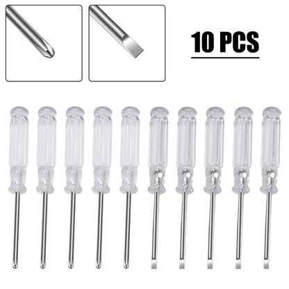 10pc 3.74in Small Screwdriver Set 3mm Tip Slotted and Phillips Screwdrivers Transparent Handle Precision Screwdriver Repair Tool