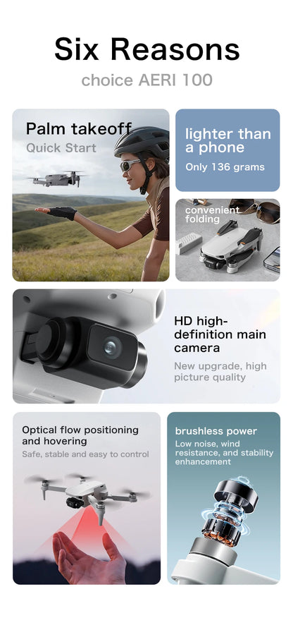 Mini Helicóptero RC Aeri 100 Drone 8K Profesional FPV con Cámara de Seguridad, Retorno Automático, UHD WiFi, Control Remoto, Juguete Volador para Niños