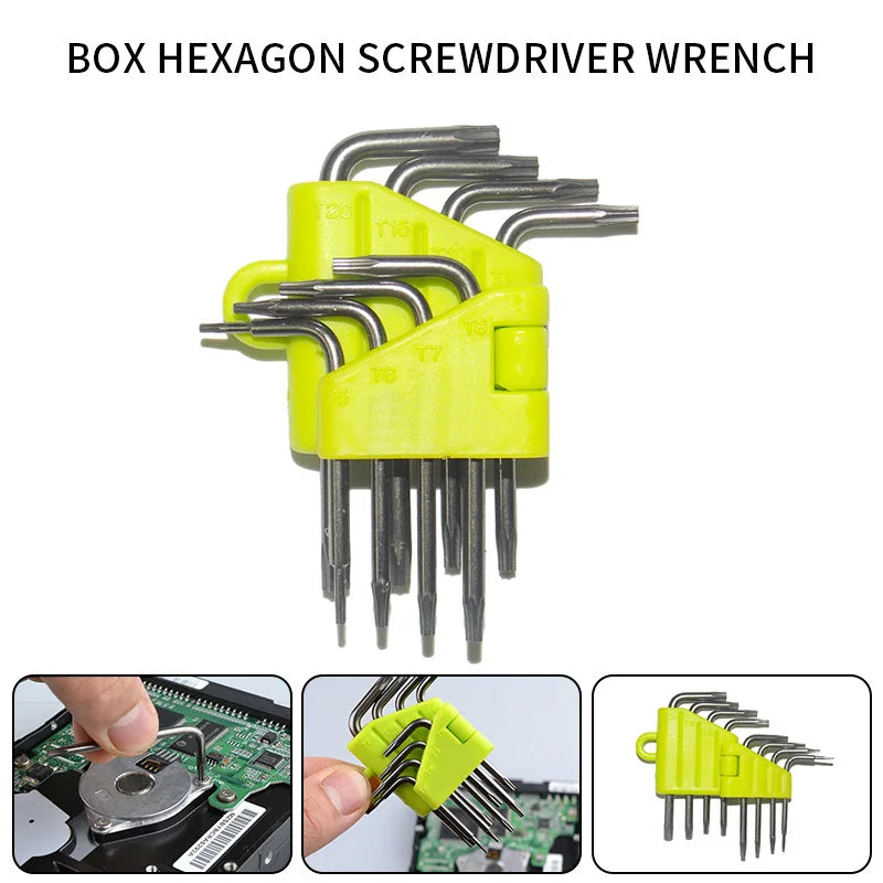 1 Set  8 in 1 Hexagon Screwdriver Wrench Bit Set T5-T20 CR-V Star Key Wrench Torx Screwdriver Kit with Holder