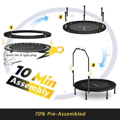 Rebounder trampoline for adults - 40" foldable mini trampoline with adjustable U-bar handle, 350 lb max load, S