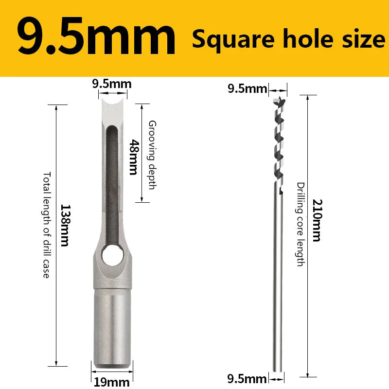 HSS Square Hole Drill Set - Auger Mortising Chisel Bit, Woodworking Drilling Tool, For DIY Furniture 1pc